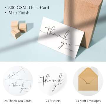 NESCCI 24 PCS Thank You Cards With Envelopes,4x6 Inch Minimalistic Design, Thank You Notes for Weddi...