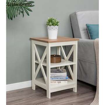 Erste!Bravo Farmhouse End Tables Living Room Set of 2, 3-Tier Modern Side Tables with Storage Small ...