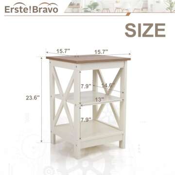 Erste!Bravo Farmhouse End Tables Living Room Set of 2, 3-Tier Modern Side Tables with Storage Small Wood Look Rustic Bedroom Nightstands Set of 2 for Living Room, Bedroom, Office, Ivory+Oak