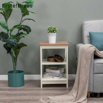 Erste!Bravo Farmhouse End Tables Living Room Set of 2, 3-Tier Modern Side Tables with Storage Small Wood Look Rustic Bedroom Nightstands Set of 2 for Living Room, Bedroom, Office, Ivory+Oak