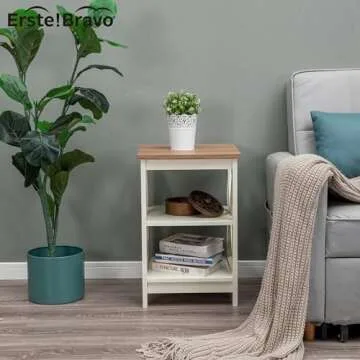 Erste!Bravo Farmhouse End Tables Living Room Set of 2, 3-Tier Modern Side Tables with Storage Small Wood Look Rustic Bedroom Nightstands Set of 2 for Living Room, Bedroom, Office, Ivory+Oak