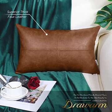 BRAWARM Faux Leather Throw Pillow Covers 12 X 20 Inches, Brown Leather Pillow Cover, Hand Stitched L...