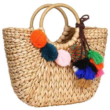 YYW Summer Rattan Bag - Hand-woven Straw Handbag for Beach