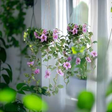 Bailikang 2PCS Fake Hanging Plants with Pots Faux Flowers Artificial Vines in Pots Greenery Fake Ivy Flowers Plants Artificial Hainging Basket Plant for Wall Home Bedroom Bathroom