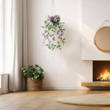 Bailikang 2PCS Fake Hanging Plants with Pots Faux Flowers Artificial Vines in Pots Greenery Fake Ivy Flowers Plants Artificial Hainging Basket Plant for Wall Home Bedroom Bathroom