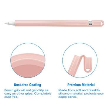 Fintie Silicone Sleeve Compatible with Apple Pencil 1st Generation, Ultra Light Pen Skin Case Cover Soft Protective Pencil Grip Holder with 2 Nib Covers & Cable Adapter Tether, Pink Sand