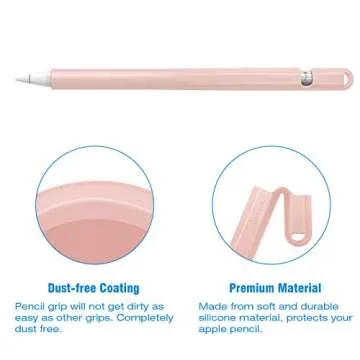 Fintie Silicone Sleeve Compatible with Apple Pencil 1st Generation, Ultra Light Pen Skin Case Cover Soft Protective Pencil Grip Holder with 2 Nib Covers & Cable Adapter Tether, Pink Sand