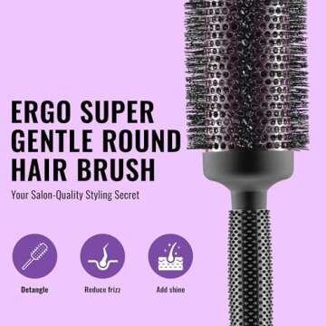 Ergo Super Gentle Round Brush for Blow Out - Salon Quality Hair Brushes for Women - Roller Brush for...