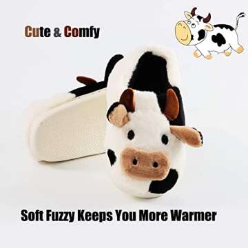 Jerzmy Fuzzy Cow Slippers for Women Men, Cute Cotton Animals House Slippers Fluffy Plush Shoes for Girls Indoor Living Room Bedroom Garden, Size 11.5-12