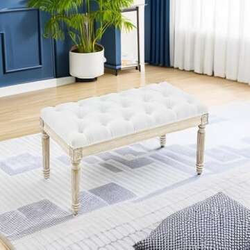 LOULENS French Vintage Bench: Elegant Linen Fabric Entryway Seating