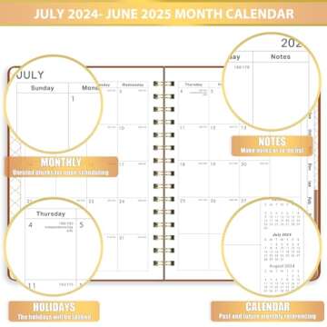 2024-2025 Planner - JUL 2024 - JUN 2025, Academic Planner 2024-2025, 6.3" x 8.4", Academic Planner, Planner 2024-2025 with Hardcover, Brown, Tabs