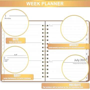 2024-2025 Planner - JUL 2024 - JUN 2025, Academic Planner 2024-2025, 6.3" x 8.4", Academic Planner, Planner 2024-2025 with Hardcover, Brown, Tabs