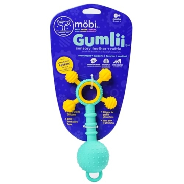 Mobi Gumlii Sensory Teether Rattle - Safe Silicone Baby Teething Toy