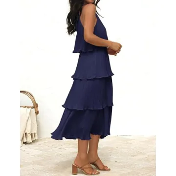 ZESICA Women's Summer Halter Chiffon Dress with Ruffle Hem