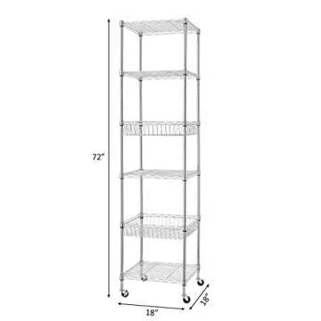 Finnhomy Heavy Duty 6 Tier Wire Shelving Unit with Wheels 18x18x72-inches 6 Shelves Storage Rack Thicken Steel Tube, Adjustable Shelving Rack for Kitchen Bathroom Office, NSF Certified, Chrome