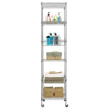 Finnhomy Heavy Duty 6 Tier Wire Shelving Unit with Wheels 18x18x72-inches 6 Shelves Storage Rack Thicken Steel Tube, Adjustable Shelving Rack for Kitchen Bathroom Office, NSF Certified, Chrome