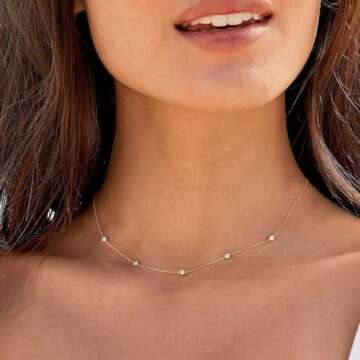 VRIUA Gold Necklace for Women,Dainty Gold Necklace 14K Gold Plated Gold Necklace for Women Diamond N...