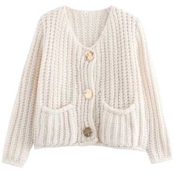 Arssm Womens Cropped Cardigan Sweaters - Chunky Open Front Button Down Knit Sweater for Winter