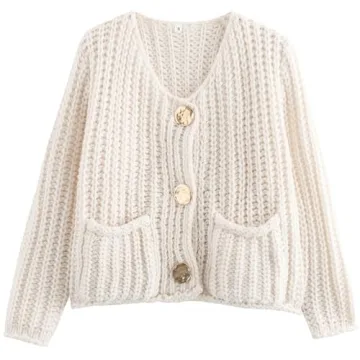 Arssm Womens Cropped Cardigan Sweaters - Chunky Open Front Button Down Knit Sweater for Winter