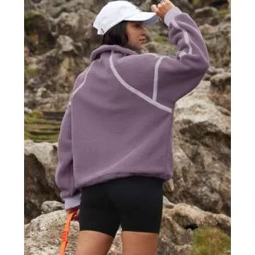 LAMISSCHE Half Zip Sweatshirt Women Oversized Sherpa Jacket V Neck Fleece Pullover Hoodie with Pockets(Light Purple,M)