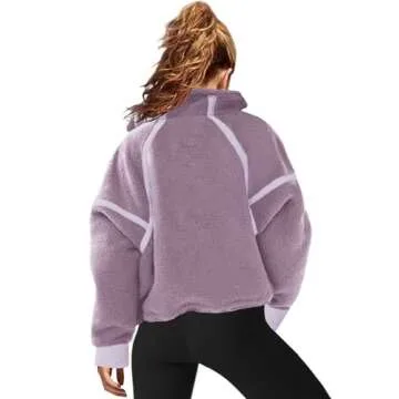 LAMISSCHE Half Zip Sweatshirt Women Oversized Sherpa Jacket V Neck Fleece Pullover Hoodie with Pockets(Light Purple,M)