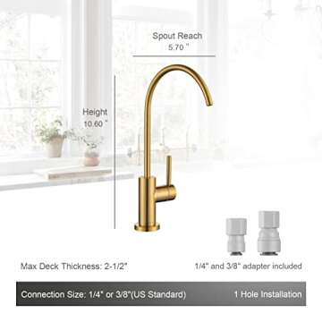 AguaStella AS09BG Brushed Gold Stainless Steel Kitchen Water Filter Faucet RO Faucet for Most Revers...