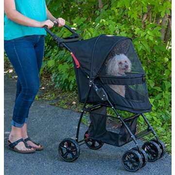 Pet Gear No-Zip Happy Trails Lite Pet Stroller for Cats/Dogs, Zipperless Entry, Easy Fold with Removable Liner, Safety Tether, Storage Basket + Cup Holder, 3 Colors