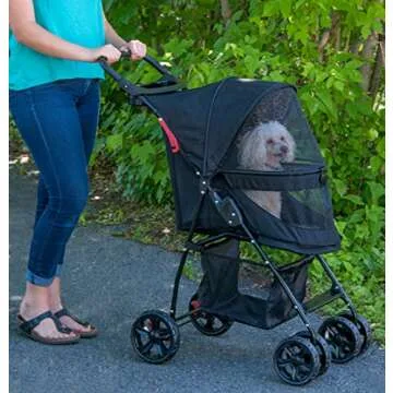 Pet Gear No-Zip Happy Trails Lite Pet Stroller for Cats/Dogs, Zipperless Entry, Easy Fold with Removable Liner, Safety Tether, Storage Basket + Cup Holder, 3 Colors