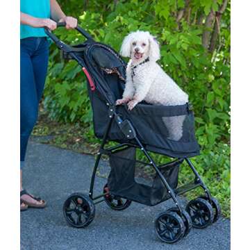 Pet Gear No-Zip Happy Trails Lite Pet Stroller for Cats/Dogs, Zipperless Entry, Easy Fold with Removable Liner, Safety Tether, Storage Basket + Cup Holder, 3 Colors