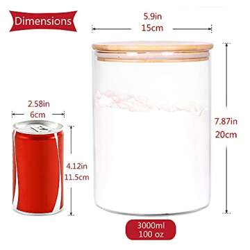 CZFWin Glass Flour Container with Airtight Bamboo Lid, Large Glass Food Jar with Wooden Lid for Storage Flour, Sugar, Cookies, Rice, Coffee Beans and etc (3L)