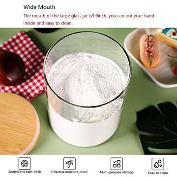 CZFWin Glass Flour Container with Airtight Bamboo Lid, Large Glass Food Jar with Wooden Lid for Storage Flour, Sugar, Cookies, Rice, Coffee Beans and etc (3L)