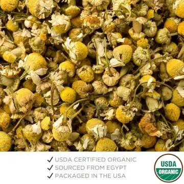 Elanen Naturals Organic Chamomile Flowers 4 oz. (113g), USDA Certified Organic Camomile Manzanilla Tea Loose Leaf, German Chomomile Golden Chamomeal Herb, Whole