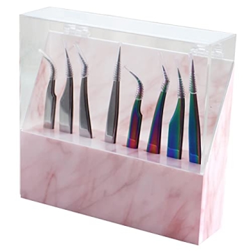 Eyelash Tweezers Holder with Cover, Marble Design