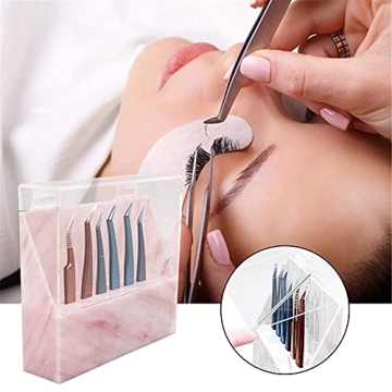 Eyelash Tweezers Holder with Cover, Marble Design
