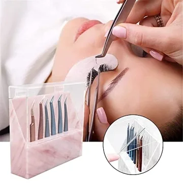 Eyelash Tweezers Holder with Cover, Marble Design
