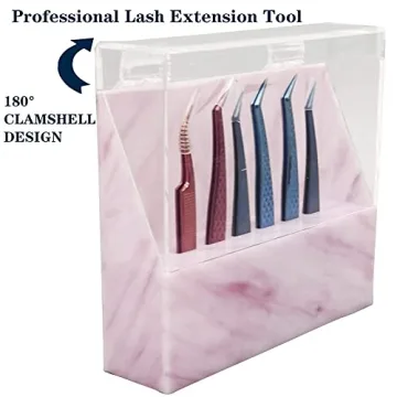 Eyelash Tweezers Holder with Cover, Marble Design