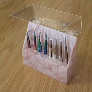 Eyelash Tweezers Holder with Cover, Marble Design