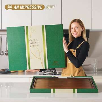 AZRHOM XXL Large Walnut Wood Cutting Board for Kitchen 24x18 (Gift Box) with Juice Groove Handles Non-slip Mats Thick Reversible Butcher Block Chopping Board