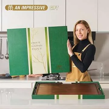 AZRHOM XXL Large Walnut Wood Cutting Board for Kitchen 24x18 (Gift Box) with Juice Groove Handles Non-slip Mats Thick Reversible Butcher Block Chopping Board