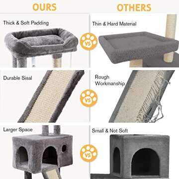 SHA CERLIN Cat Tree 36 Inches Cat Tower with Hammock, Sisal Scratching Post for Indoor Kittens, Small Room, Grey