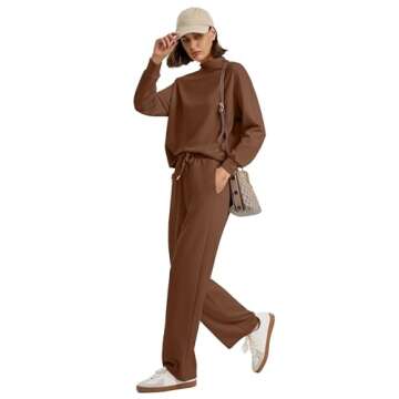 WIHOLL Women's Athletic Clothing Sets Long Sleeve Mock Neck 2 Piece Outfits Fall Winter Fashion 2024 Going Out Sets Coffee S