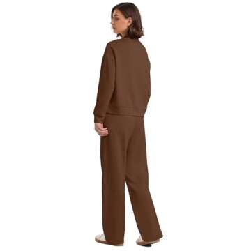 WIHOLL Women's Athletic Clothing Sets Long Sleeve Mock Neck 2 Piece Outfits Fall Winter Fashion 2024 Going Out Sets Coffee S