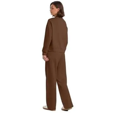 WIHOLL Women's Athletic Clothing Sets Long Sleeve Mock Neck 2 Piece Outfits Fall Winter Fashion 2024 Going Out Sets Coffee S