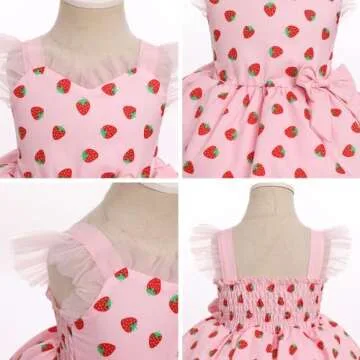 IMEKIS Strawberry Dress Baby Girl: Berry First Birthday Outfit Girl Cake Smash Photoshoot 1st Birthday Outfit 1 Year Old Baby Toddler Princess Party Dress for Kids Summer Pink 18-24 Months
