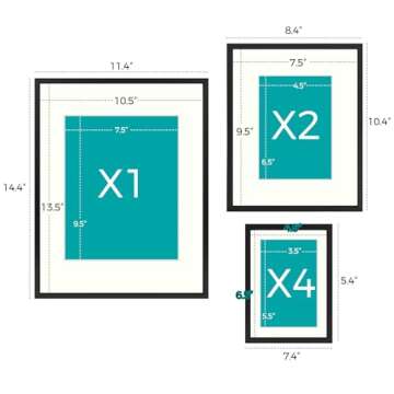 Frametory, Aluminum Picture Frames Set of 7 - Black Gallery Wall Kit - Displays One 11x14, Two 8x10,...