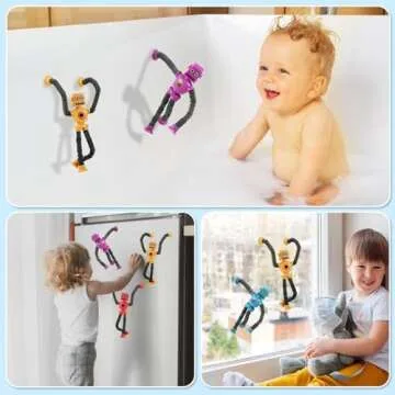 XONTEUS 4 Pack Pop Tubes Robot Valentines Day Gifts for Kids Suction Cup Sensory Toys Toddler Easter Basket Stuffers Gifts Imaginative Play & Fun Travel Toys