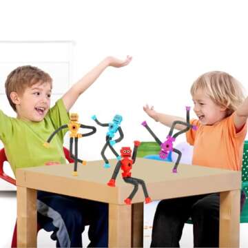 XONTEUS 4 Pack Pop Tubes Robot Valentines Day Gifts for Kids Suction Cup Sensory Toys Toddler Easter Basket Stuffers Gifts Imaginative Play & Fun Travel Toys