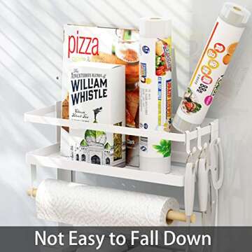 EASTTOWEST Magnetic Spice Rack,4 Tier Kitchen Magnetic Shelf for Refrigerator with 2 Paper Towel Holders and 5 Removable Hooks,Matte White