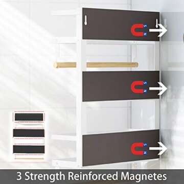 EASTTOWEST Magnetic Spice Rack,4 Tier Kitchen Magnetic Shelf for Refrigerator with 2 Paper Towel Holders and 5 Removable Hooks,Matte White