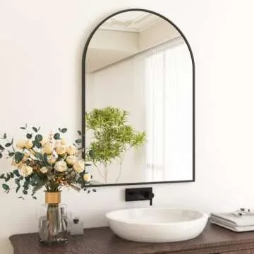 HARRITPURE 24"x36" Arched Bathroom Mirror - Wall Mounted Mirror - Black Arch Mirror - Aluminum Alloy...